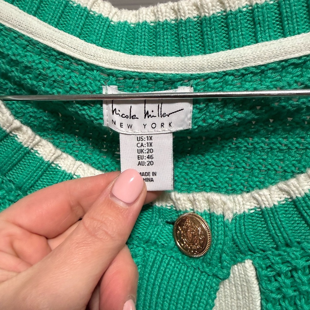 GUC- Nicole Miller Size 1x Green Button-Up Women's Sweater - Picture 2 of 5